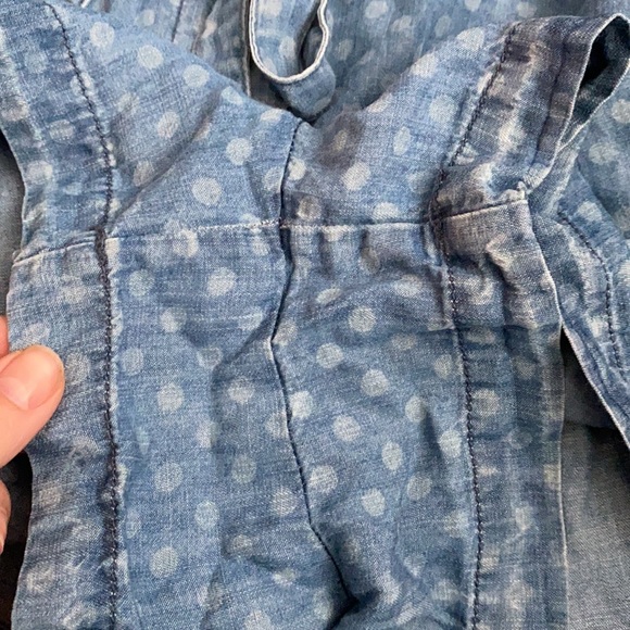 Blue Chambray Polka Dot Paper Bag Shorts - Picture 6 of 8